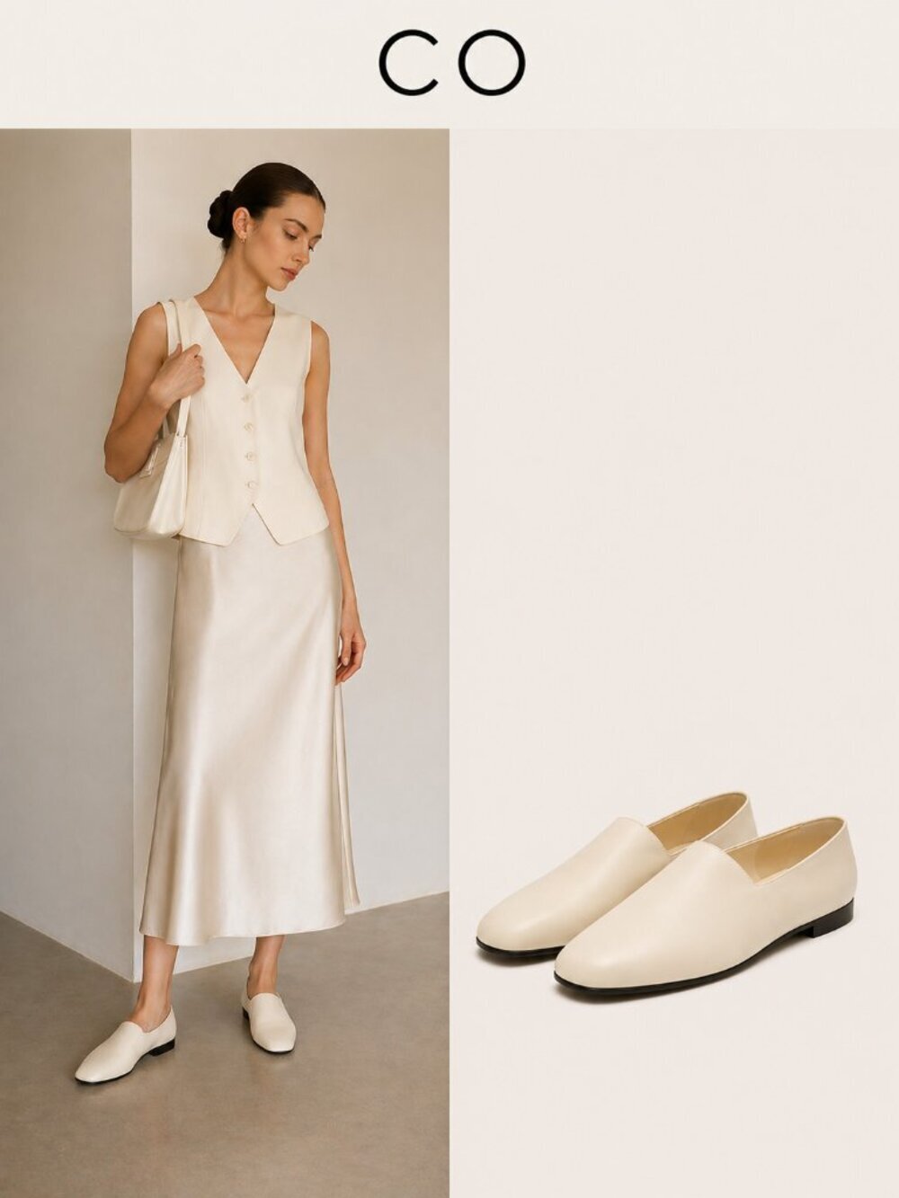 CO White Leather Ballet Flats EU 40 Minimalist Slip On Shoes Italy Soft Leather